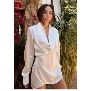 ZARA Satin Draped Shirt Dress NWT